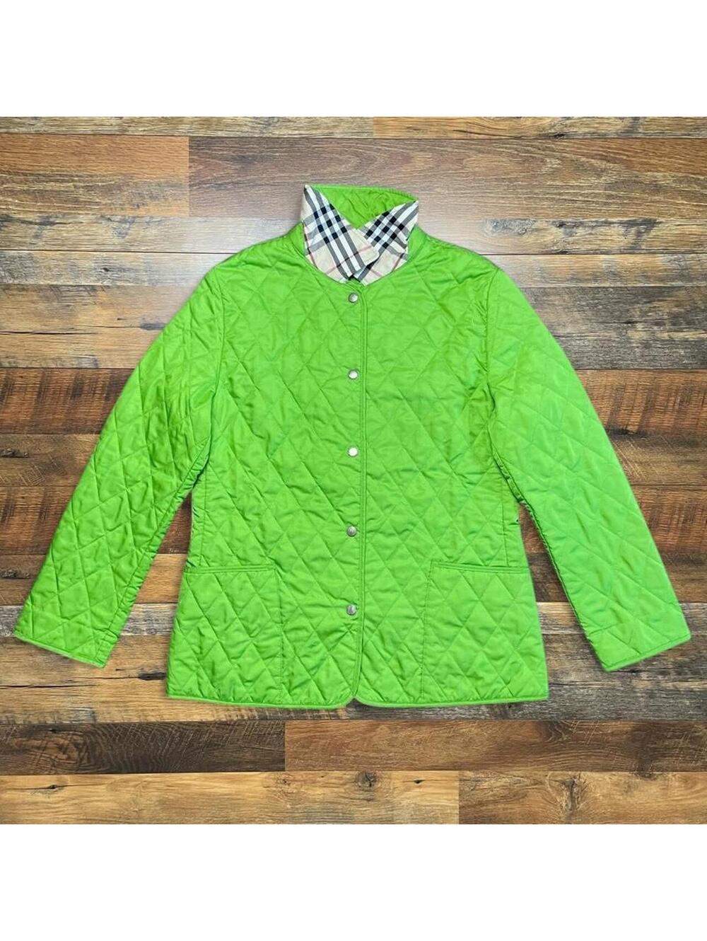 Burberry London Diamond Quilted Jacket Womens Medium Lime Green Made in England